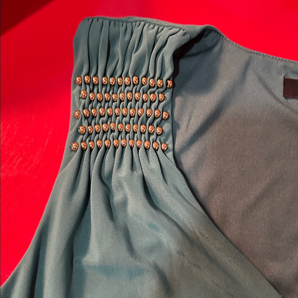 White House Black Market Teal Embellished Blouse - Picture 3 of 5